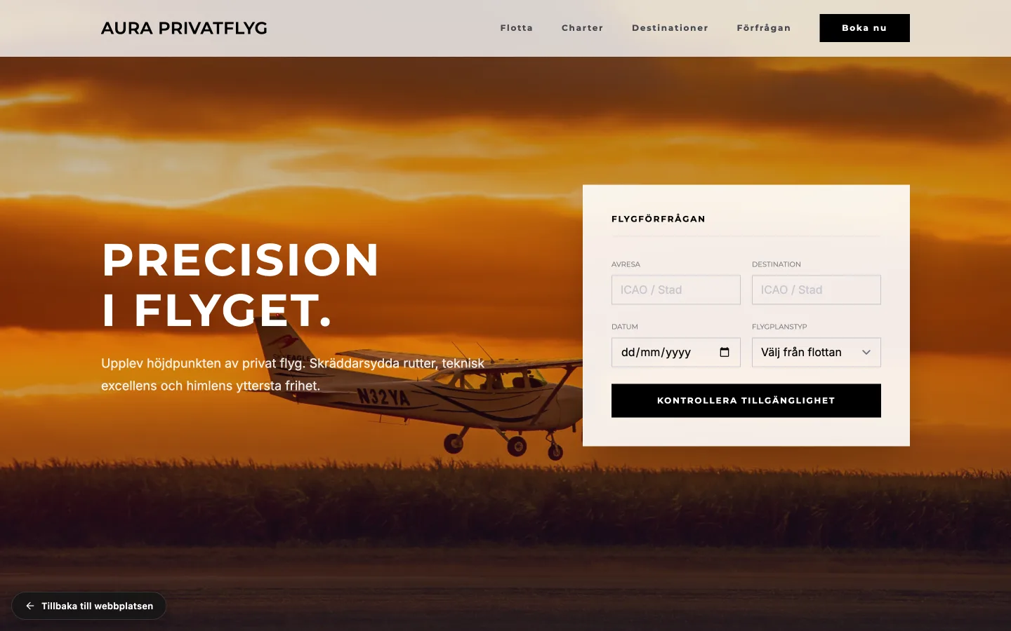 Mockup Aura Privatflyg - uthyrning av privata flygplan och flygskola